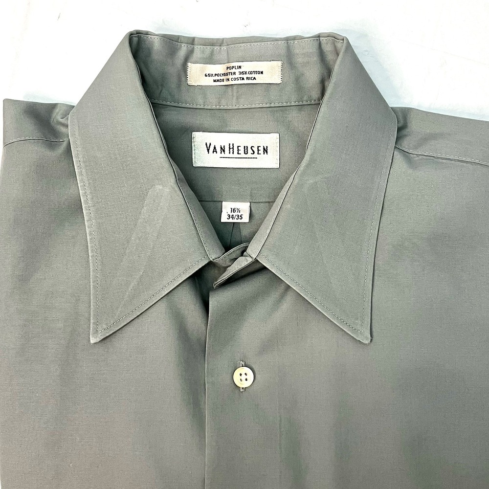 Van Heusen Mens Light Gray Poplin Long Sleeve Button Down 16.5‎ neck 34/35 Shirt